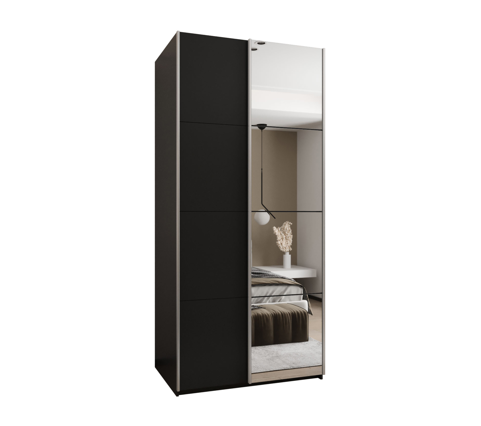 Szafa przesuwna wysoka Lux 3 120 x 64 x 245,5 cm czarny + czarny + u. srebrny - Abiks Meble
