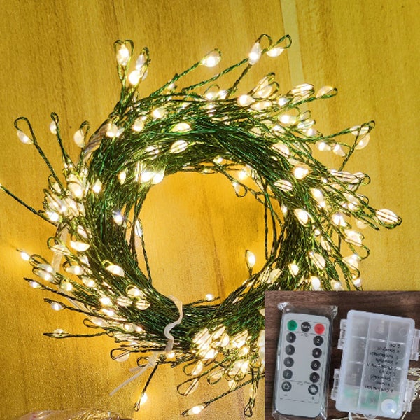 Świąteczna girlanda świetlna, lampki LED, girlanda świetlna z drutu miedzianego, z pilotem, ciepłe światło na zielonym drucie 3 metry 100 lampek