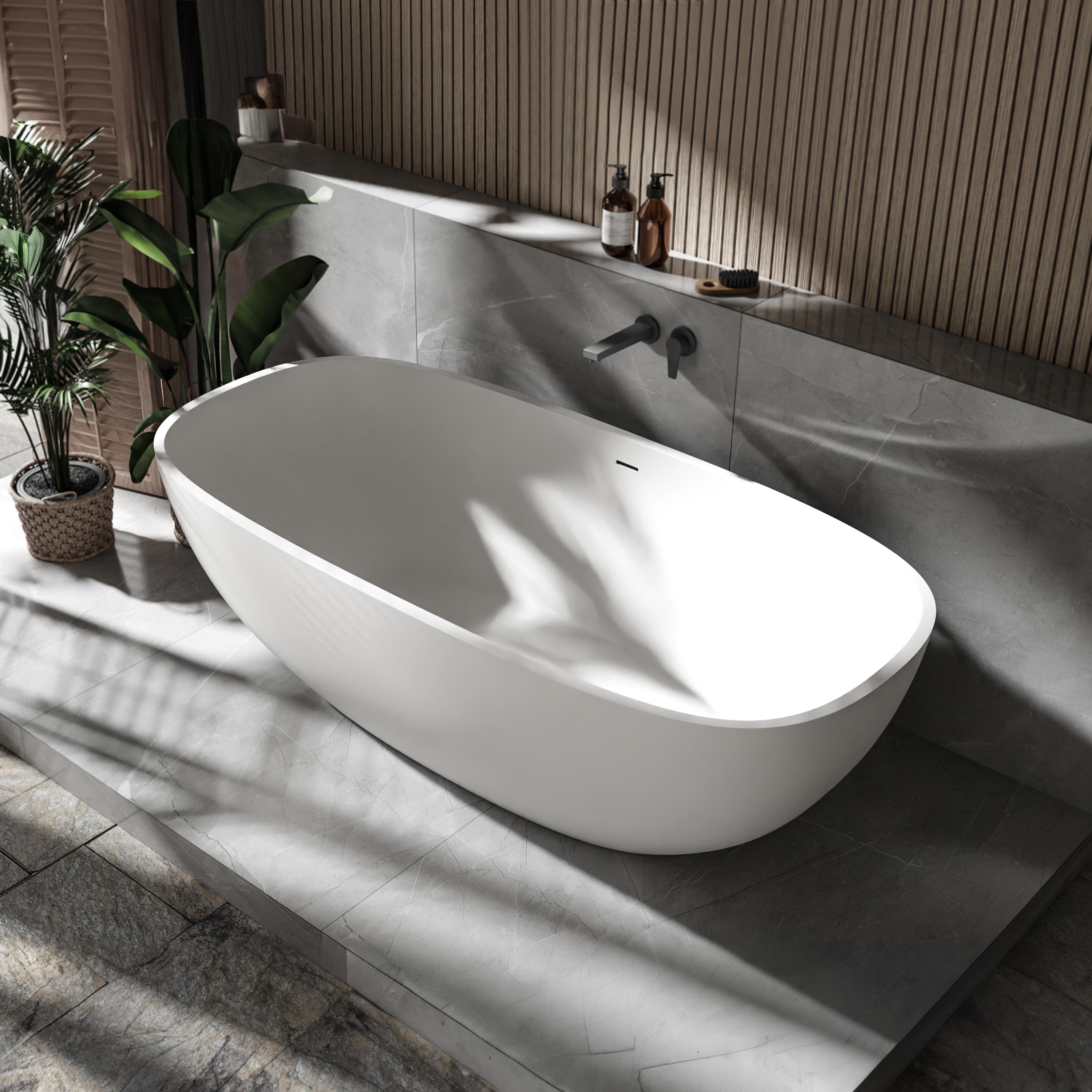 Bernstein Wanna wolnostojąca OCEAN STONE duża wanna owalna odlew mineralny 180x87 cm biały mat