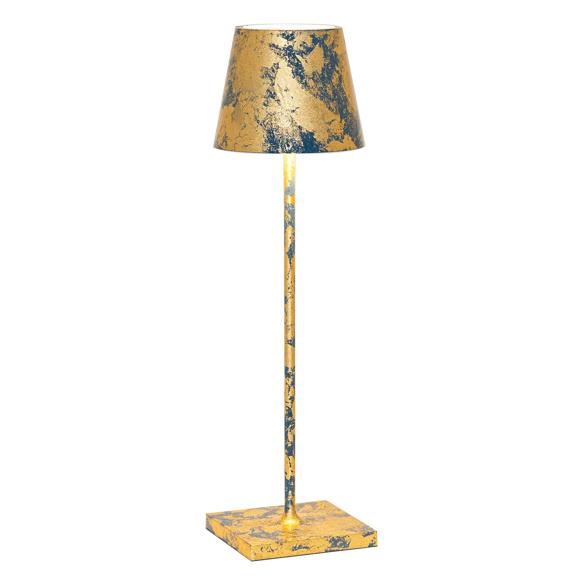 Lampa stołowa LED Poldina Pro niebieska lotnicza ze złotymi liśćmi, ładowalna, ściemnialna, czas pracy 12h