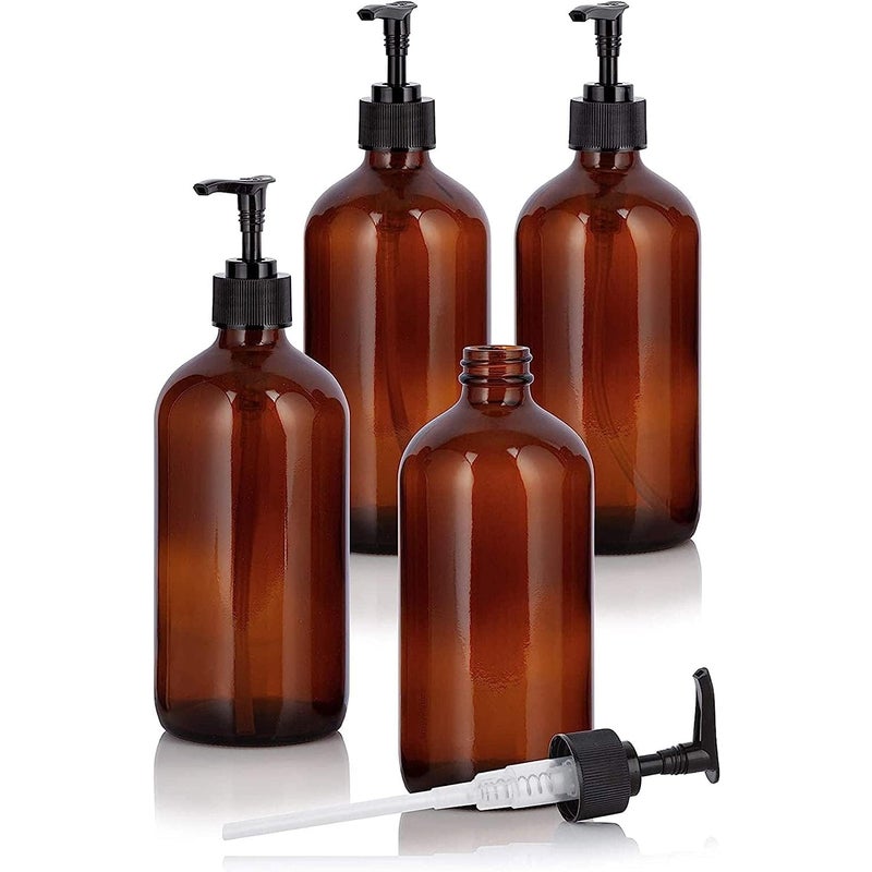 Zestaw 4 dozowników mydła z tworzywa PET - 500 ml - Z czarną pompką do balsamu - Idealne do kuchni, łazienki