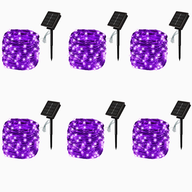 Zestaw sztuk metrowych solarnych lampek Fairy Tale Light LED trybów solarne lampki choinkowe do dekoracji ogrodu drucik miedziany Fioletowy