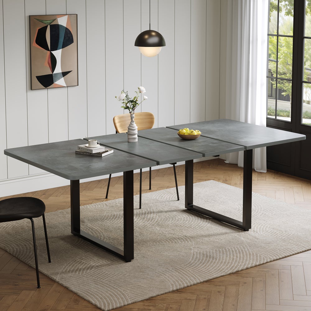 Rozkładany prostokątny stół jadalny z płyty MDF, 140 180 220 x 80 cm, dla 6 do 10 osób, nogi metalowe, drewno