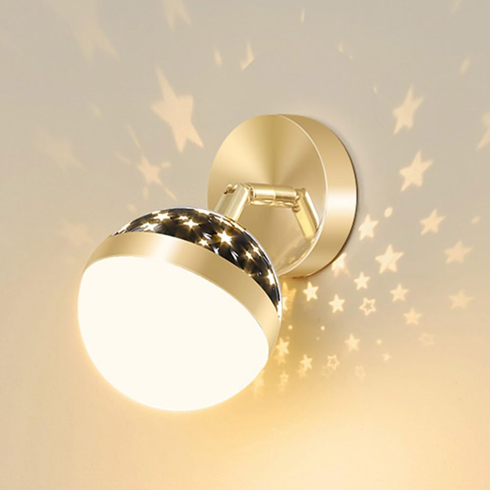 Kinkiet wewnętrzny LED, lampa ścienna do sypialni z motywem księżyca i gwiazd, ściemnialny z 3 temperaturami barwowymi
