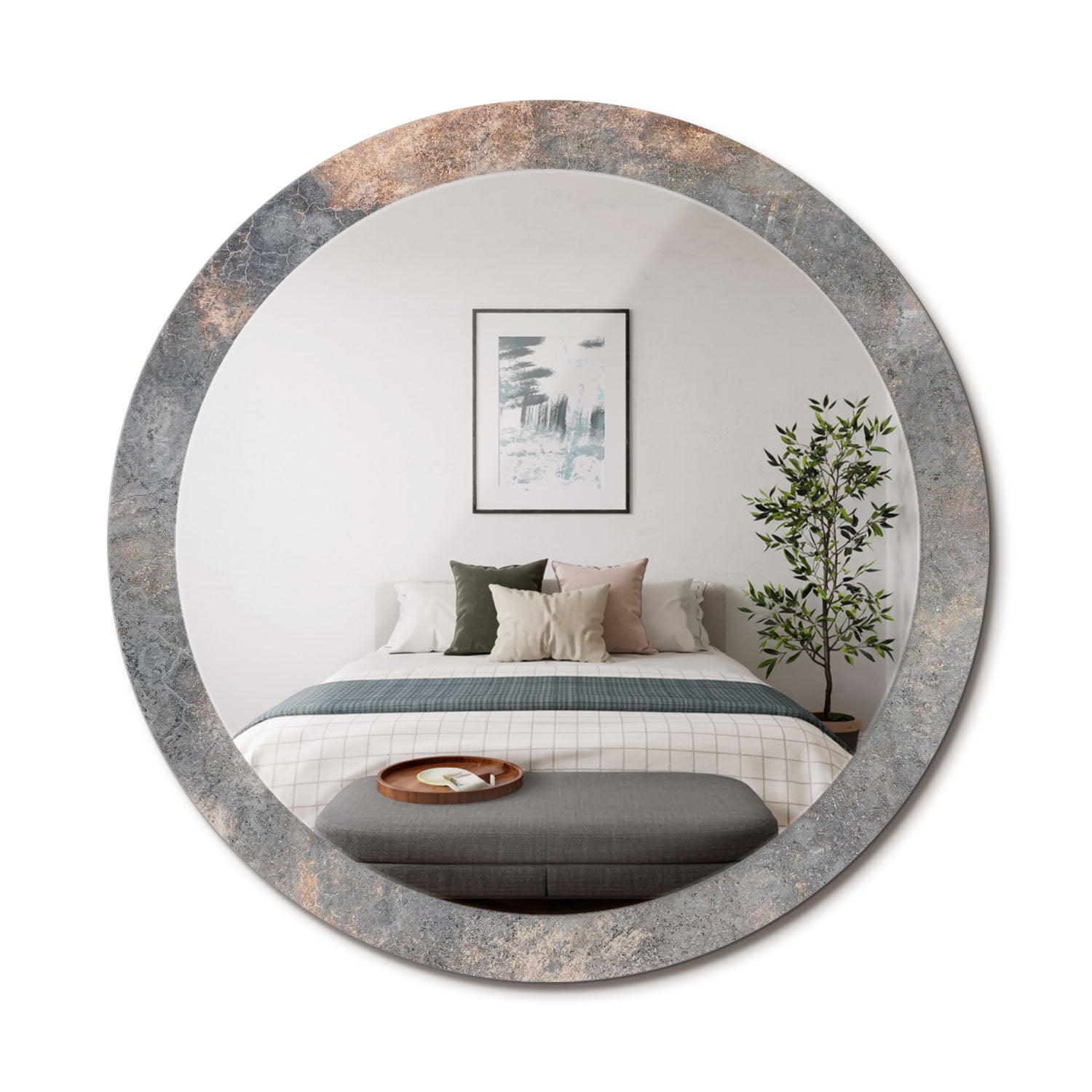 Eleganckie lustro ścienne – okrągła forma, szklana rama z grafiką Vintage beton - 90 cm - ArtPrintCave