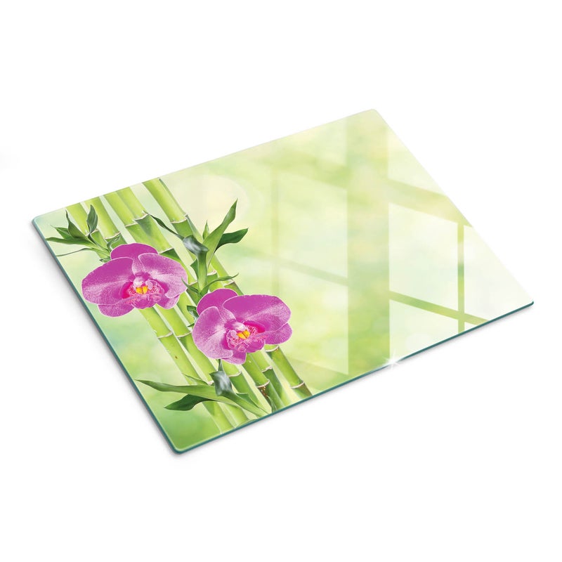 Szklana płyta kuchenna dekoracyjna deska do krojenia - Orchidea i Bambus - 30x40 - Tulup
