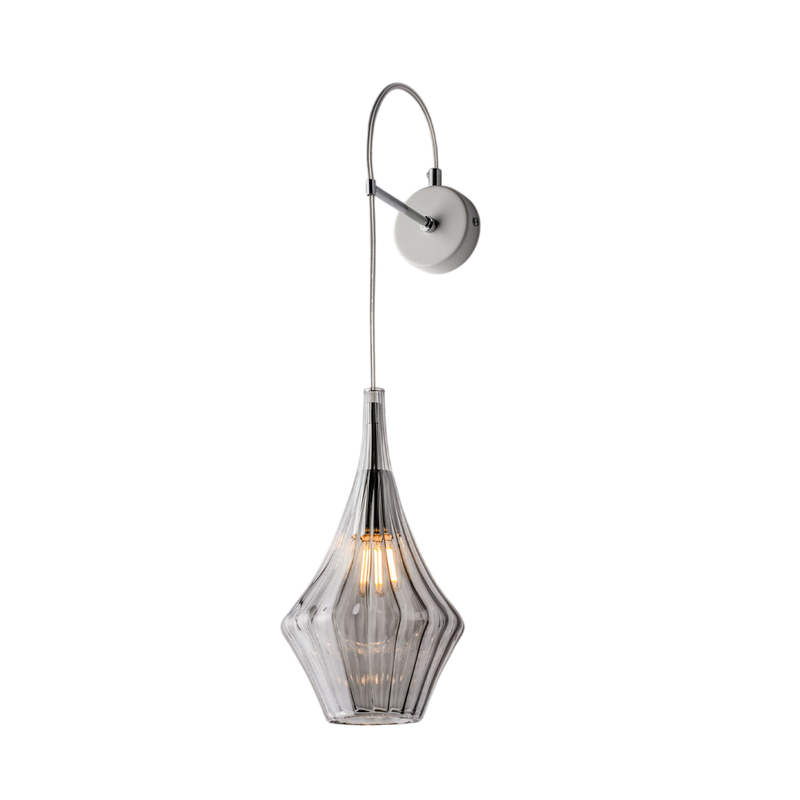 Applique in ferro con vetro grigio pyrex 1 luce H.64 - L.14 - P.21