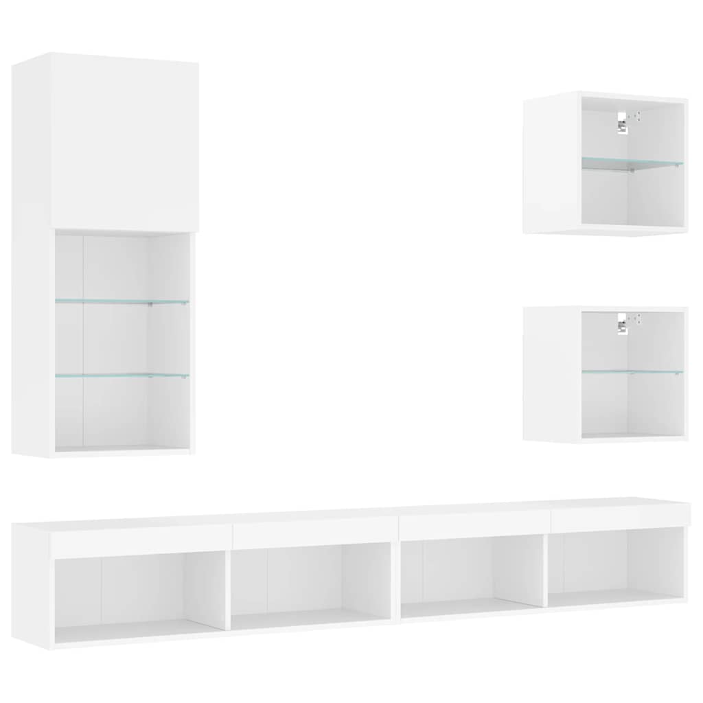 5-częściowy zestaw mebli TV z LED, biały