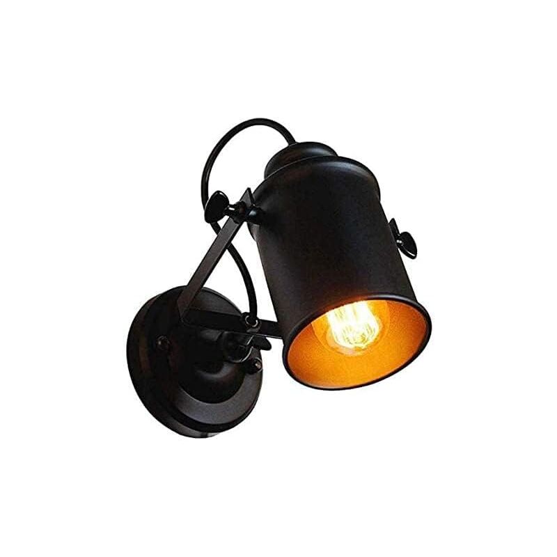 Regulowana czarna lampa ścienna do wnętrz, metalowy reflektor w stylu retro industrialnym, kompatybilna z gwintem E27 (żarówka nie jest dołączona)