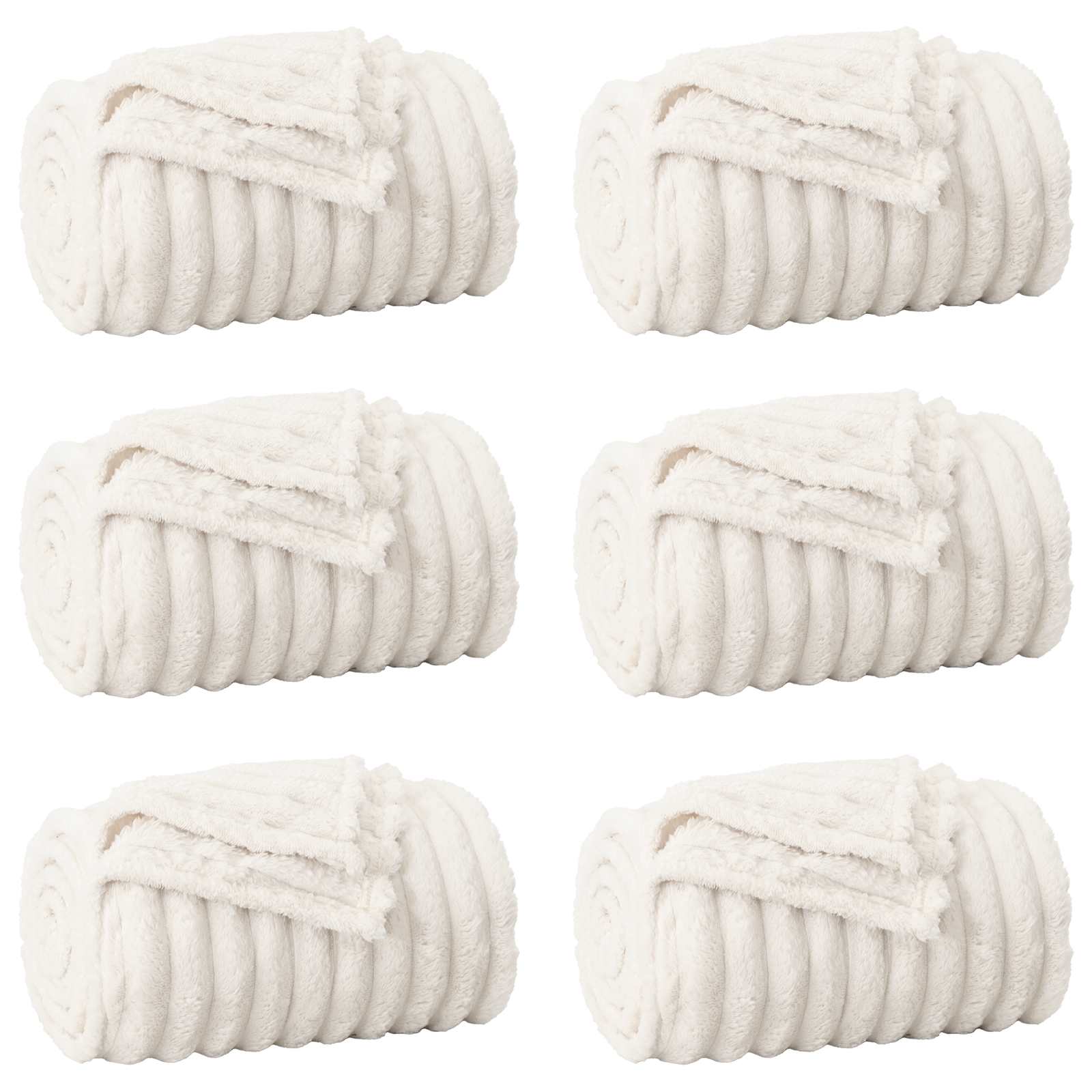 6x Koc Polarowy Narzuta na Łóżko 150x200 cm 260 g/m² Kremowy