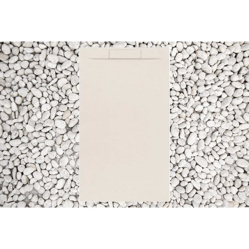 Brodzik Vulcano Line PLUS w kolorze beżowym 80x105 cm z żywicy i proszku marmurowego z boczną kratką w kolorze MARMORESINA - FRASCIO