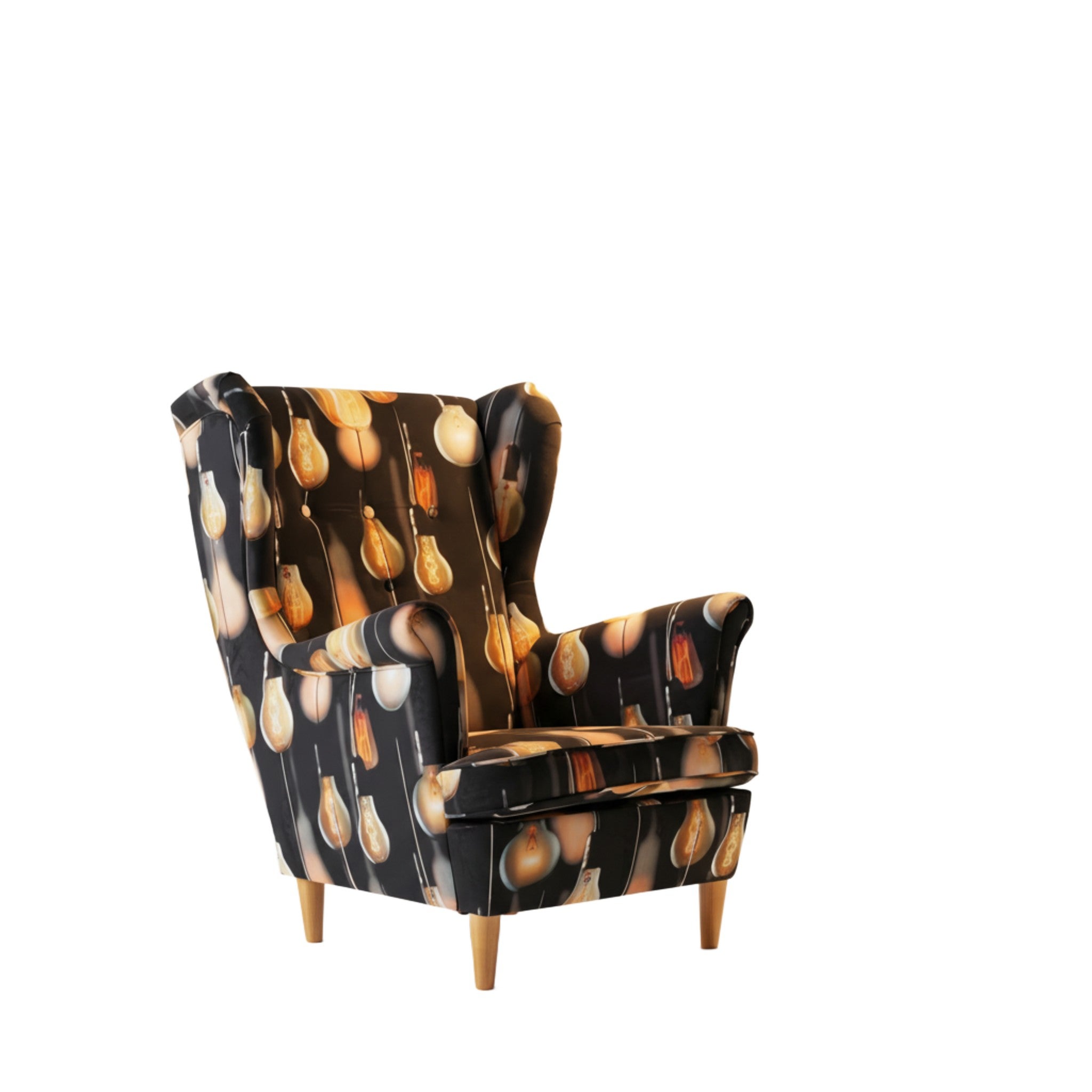 Fotel uszak skandynawski czarny motyw żółty wzór decor Design Family Meble