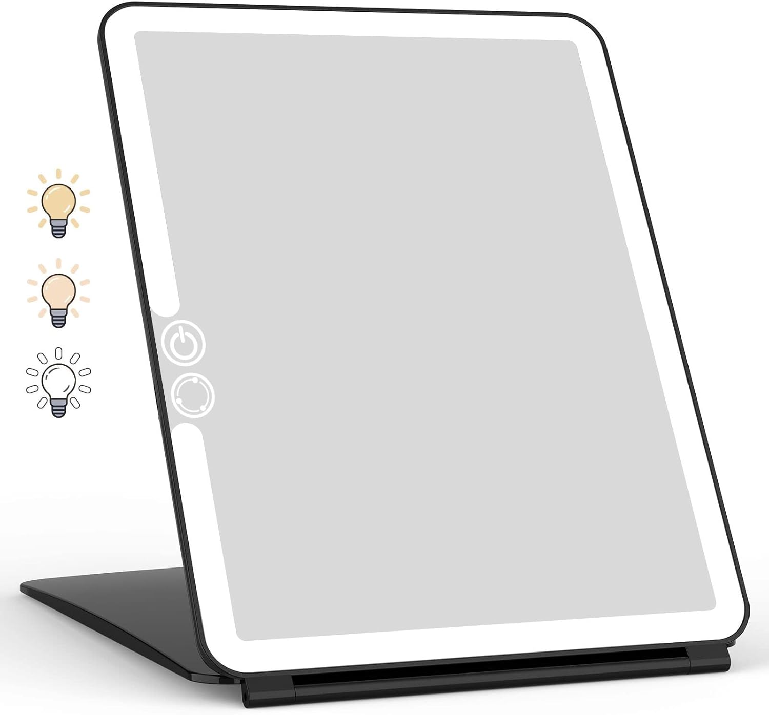 Składane lusterko do makijażu z oświetleniem LED, ładowaniem przez USB, ekranem dotykowym LED, lusterko podróżne (czarne)