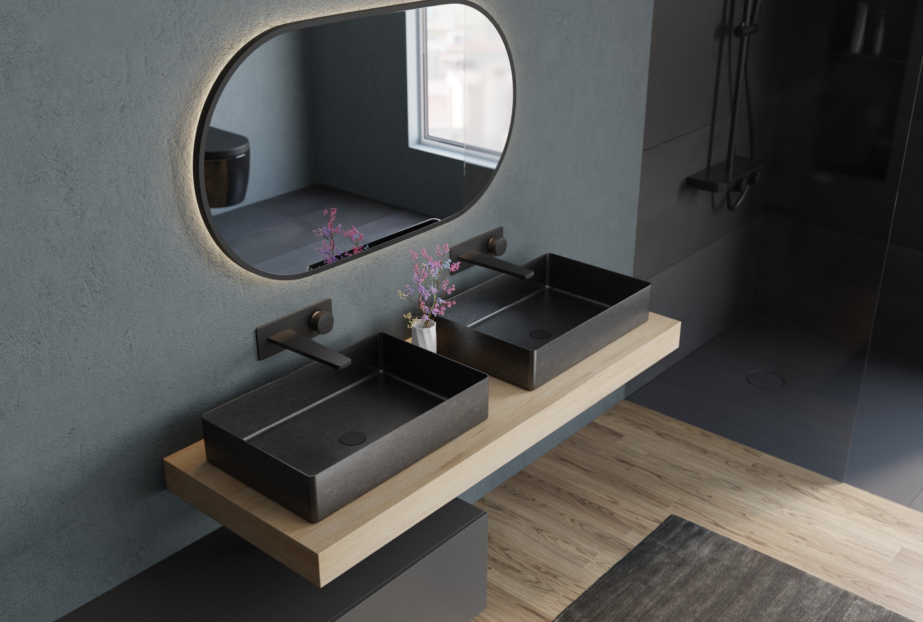 Bernstein Umywalka nablatowa NT12 stal nierdzewna - 52,4 x 34,4 cm - kolor Gunmetal