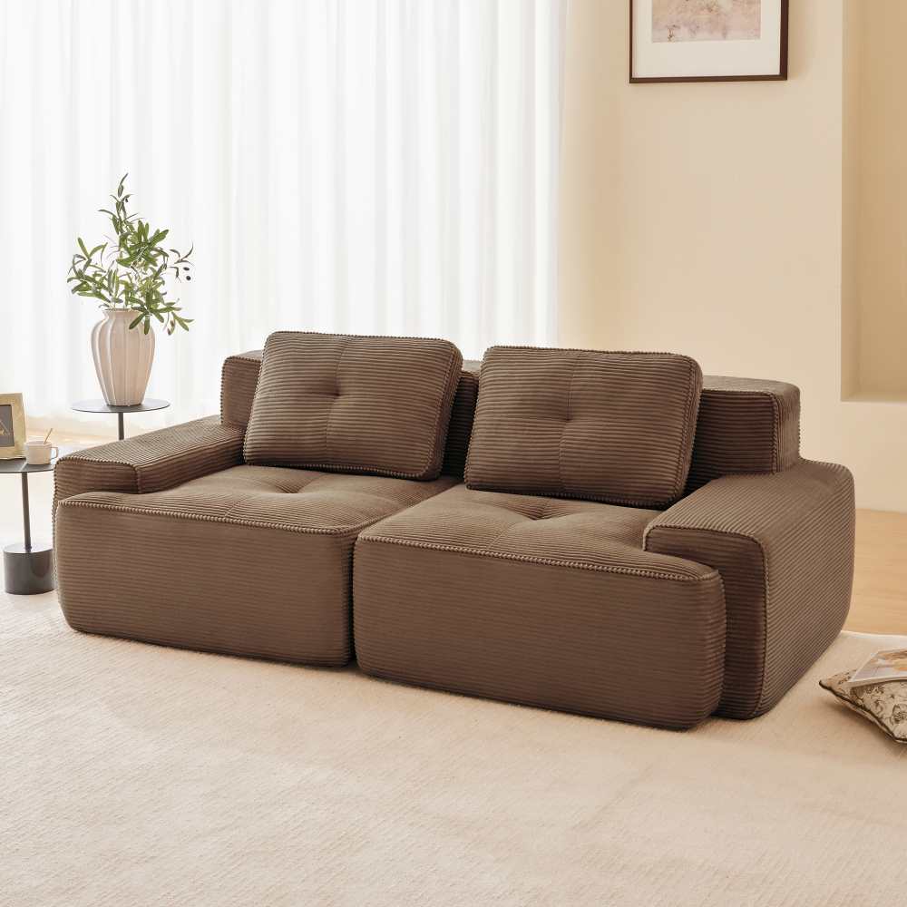 Sofa modułowa bez ramy, głębokie siedzisko, miękka sofa z kordu, przyjazna dla zwierząt, antypoślizgowa podstawa
