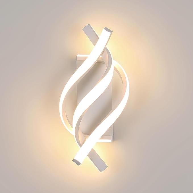 Biała lampa ścienna LED, wewnętrzna, spiralny design, 3000K, dekoracyjna pionowa lampa ścienna aluminiowa, lampa ścienna akrylowa