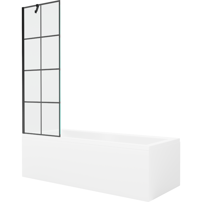 Mexen Cubik wanna prostokątna 160 x 70 cm z obudową i parawanem 1-skrzydłowym 60 cm, czarny wzór - 550316070X9506007077