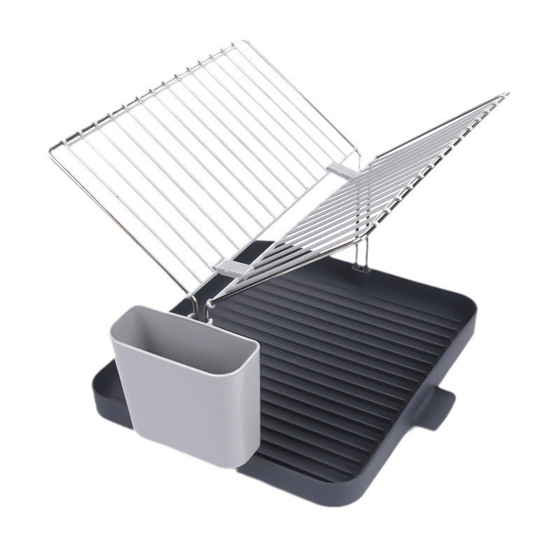 Y-Rack Suszarka do naczyń na 2 poziomach, z pojemnikiem na przybory, wbudowanym lejkiem, dużą pojemnością, szara, 11.5 x 30.4 x 31.9 cm