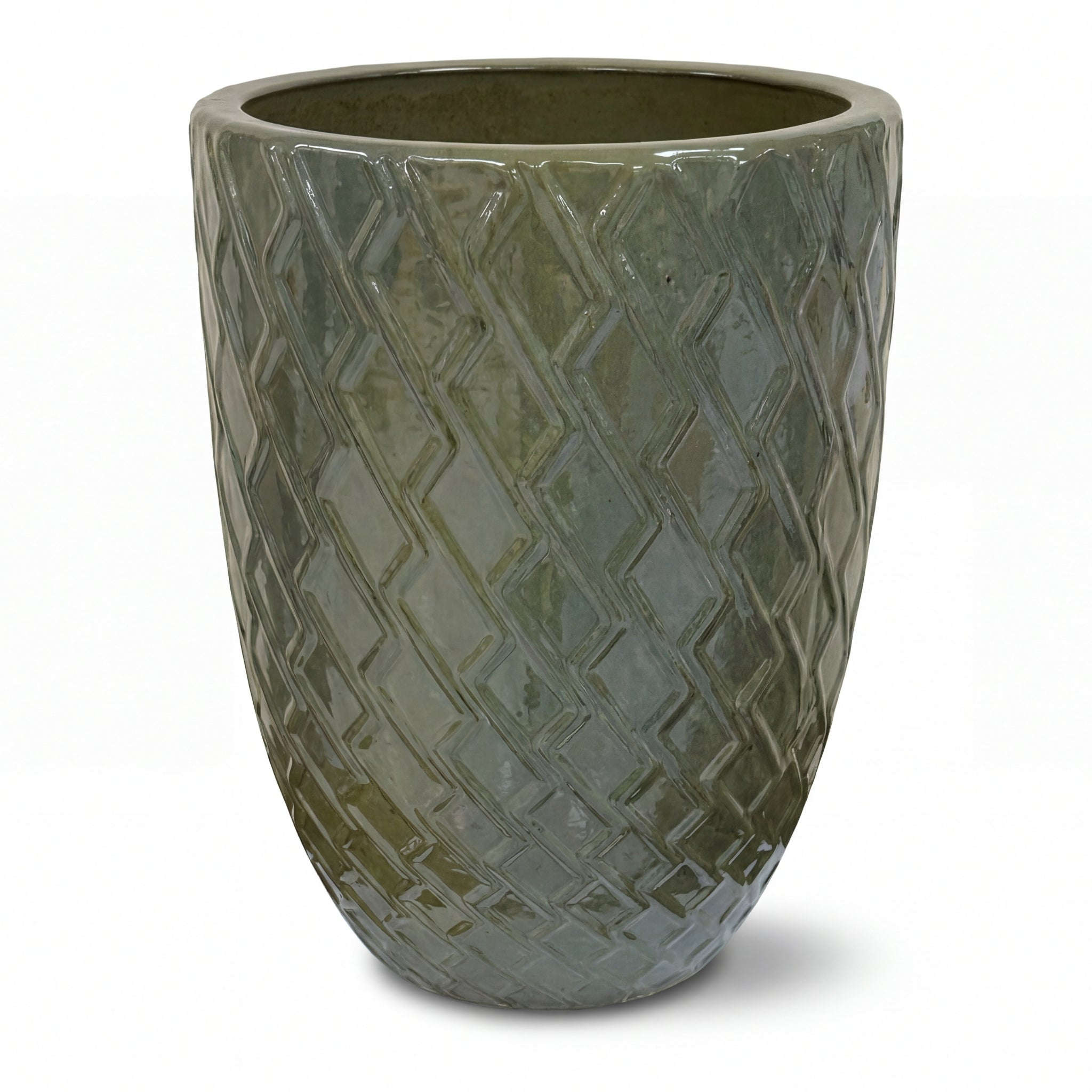 Donica ceramiczna Provencelia ZEUS Oliwkowy, sred.41 x H54 cm, mrozoodporna, rękodzieło, szkliwiona