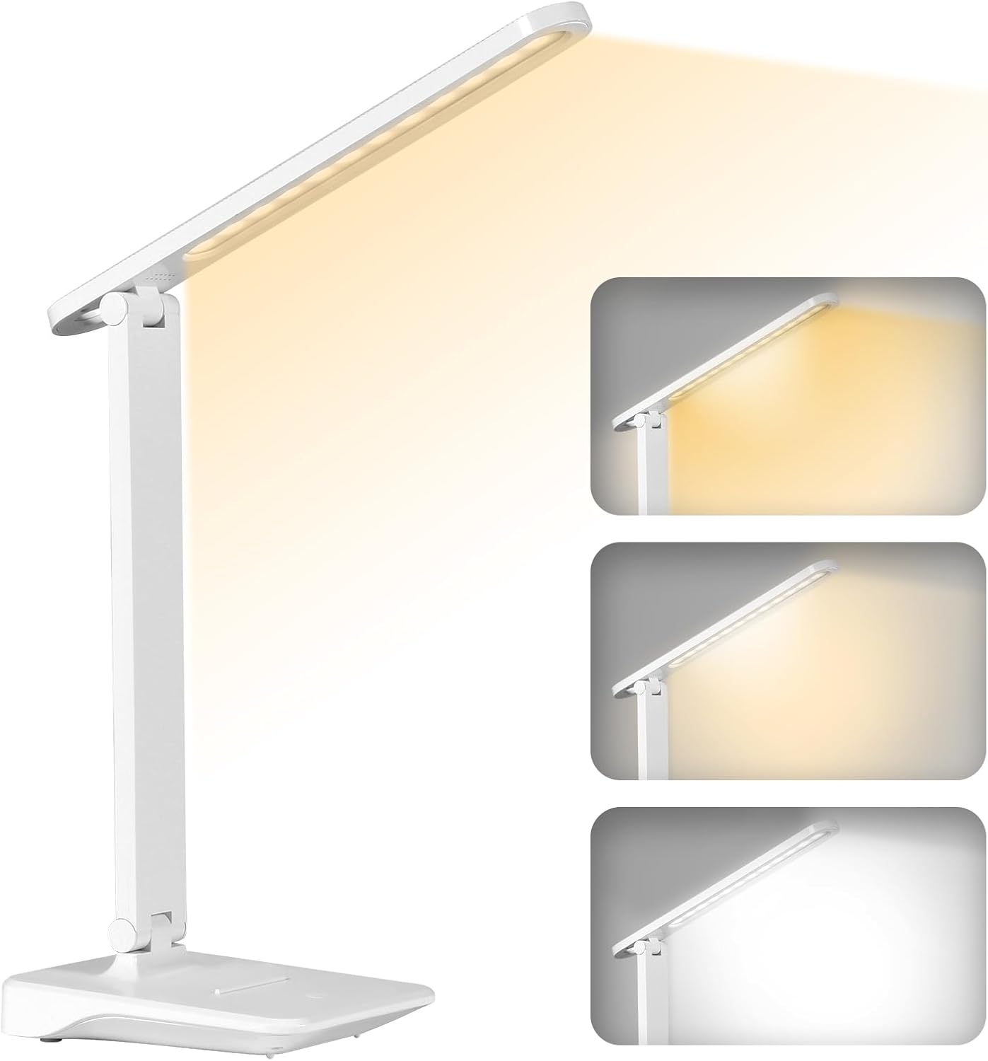 Lampka biurkowa LED, bezprzewodowa z baterią 2400 mAh, 3 tryby temperatury i regulowana jasność (15-100%), składana, sterowanie dotykowe, ochrona oczu