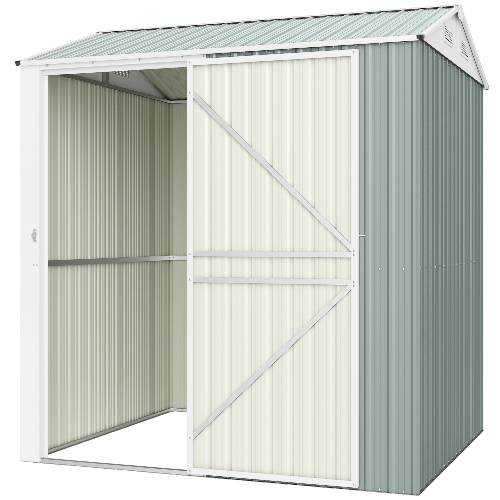 Domek ogrodowy metalowy 3,5 m², zamykany, wysoki, ze spadzistym dachem, wentylacją, rękawicami, 209 x 177 x 236 cm