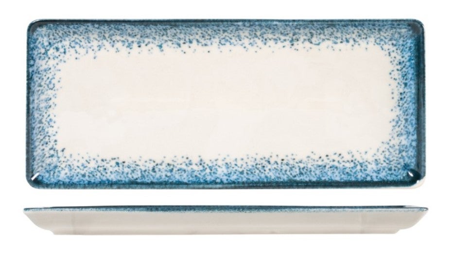Conjunto de 6 pratos retangulares Jupiter da H&H em porcelana azul e marfim, 15x35 cm