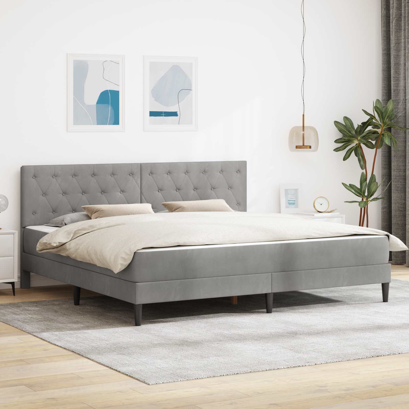 Rama łóżka z materacem Jasnoszary 180 x 200 cm Aksamit vidaXL