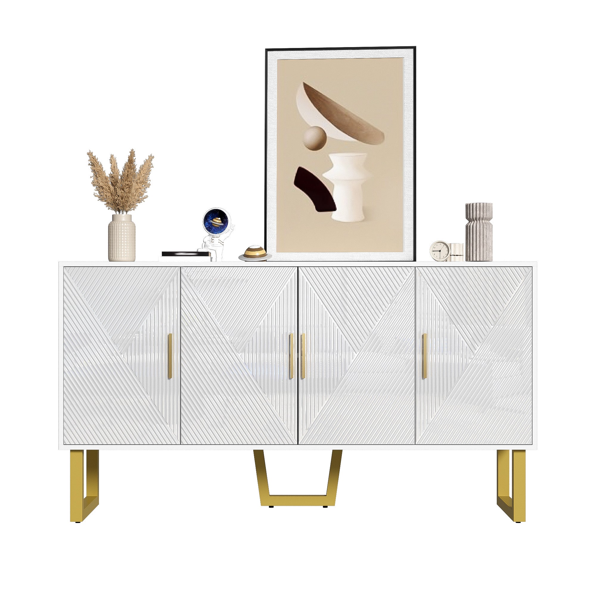 Komoda do przechowywania 150 x 40 x 82 cm, z miejscem do przechowywania, z regulowanymi półkami, biały, MDF