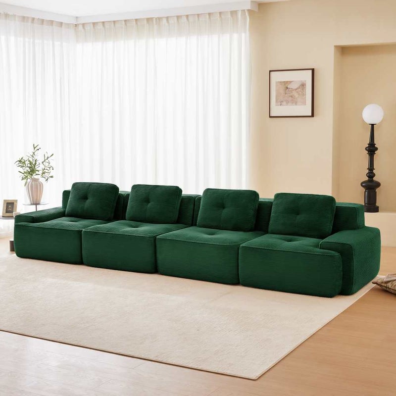 Modułowa, bezramowa sofa 4-osobowa, wygodna, prążkowana tkanina, antypoślizgowa, przyjazna dla zwierząt