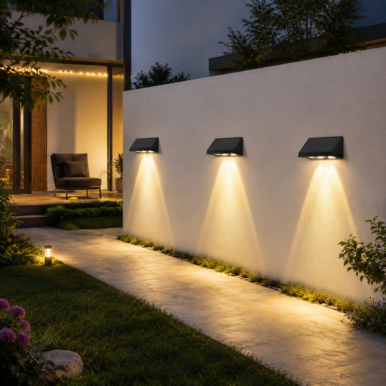 NETTLIFE Zestaw 2 Lamp Solarnych Ściennych LED Zewnętrznych, 3000K Ciepła Biel, Wodoodporne IP65, 1800mAh, 2 Tryby, do Ogrodu na Balkon Ogrodzenie