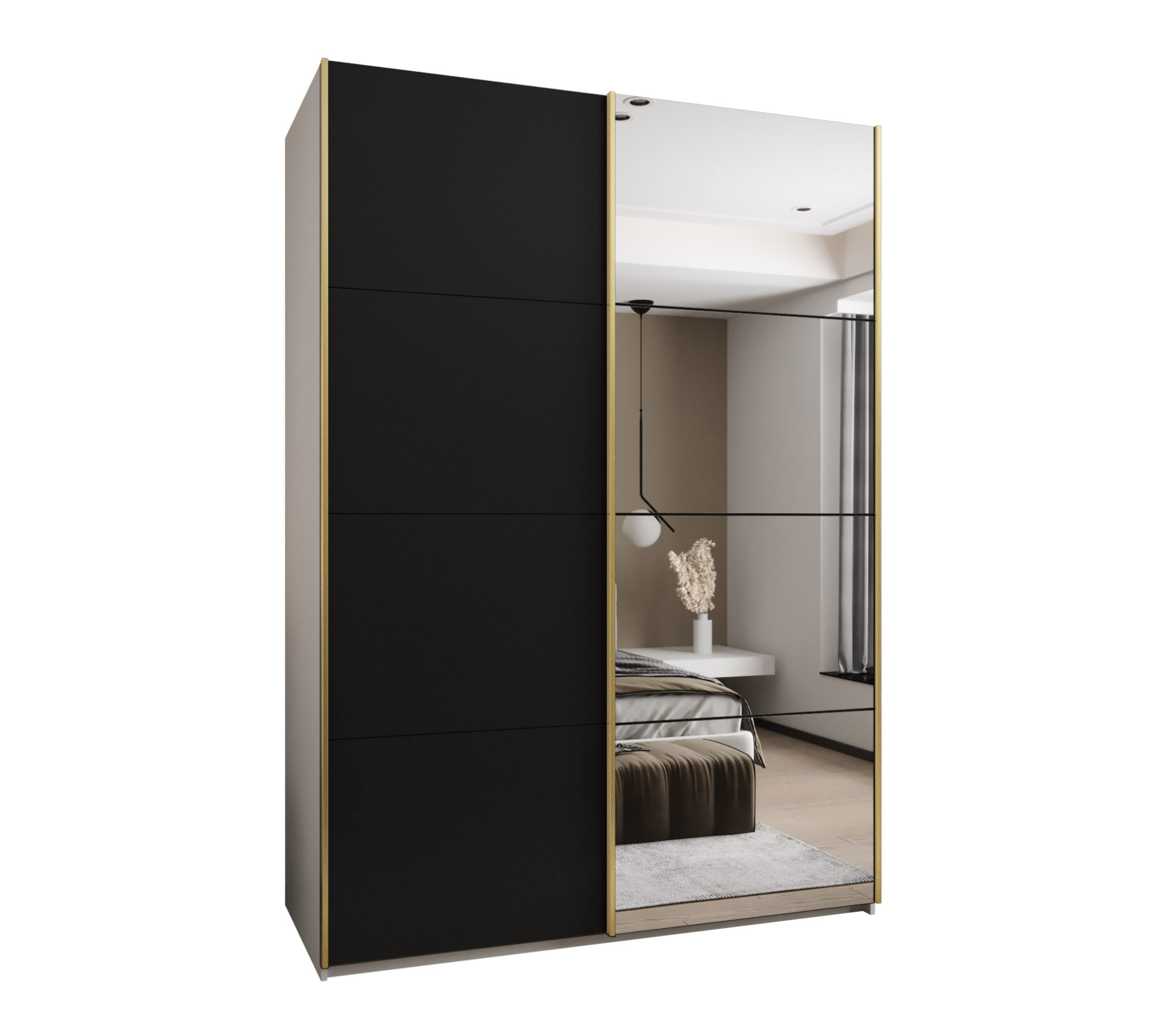 Szafa przesuwna wysoka Lux 3 180 x 64 x 245,5 cm biały + czarny + u. złoty - Abiks Meble