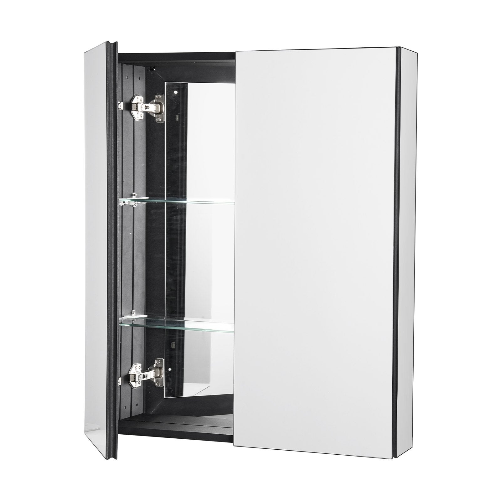 Szafka łazienkowa z lustrem 66x76 cm aluminiowa 2 półki regulowane wisząca