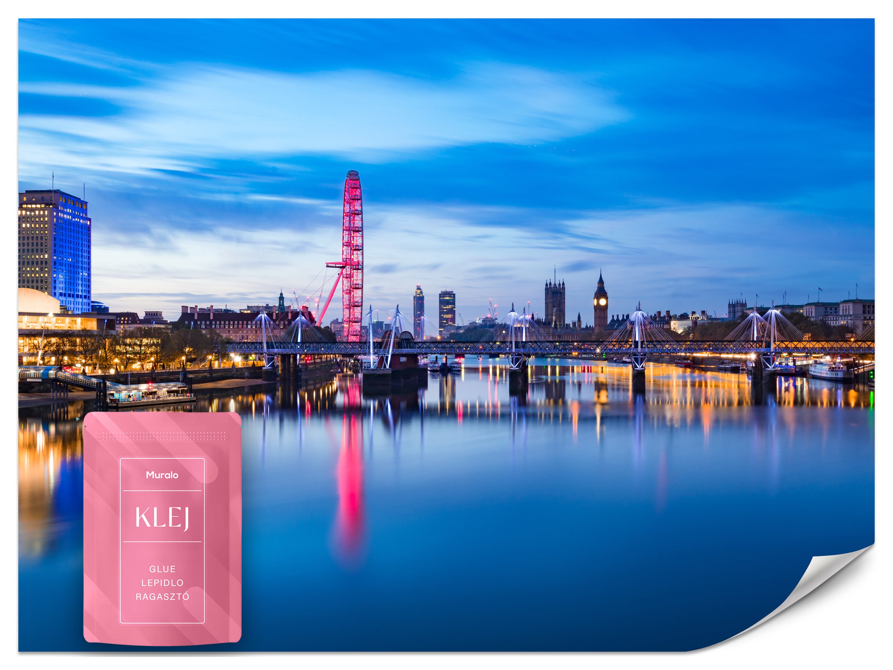 FOTOTAPETA DO BIURA PANORAMA LONDYNU NOCĄ BIG BEN LONDON EYE 3D 250x175