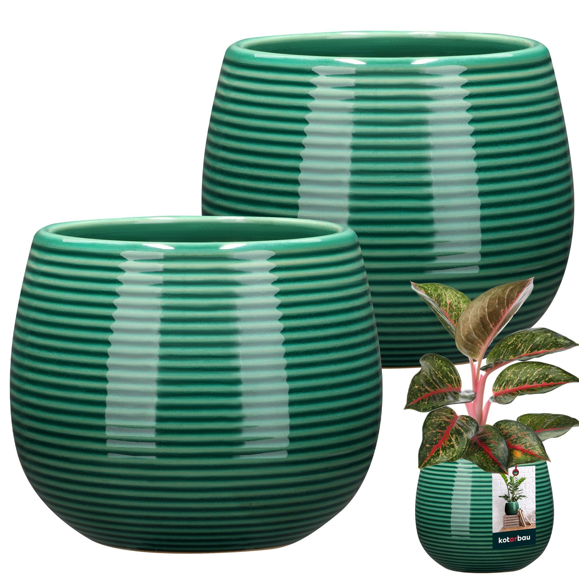 2x donica osłonka doniczka okrągła ceramiczna 12cm ryflowana kwiaty rośliny - KOTARBAU