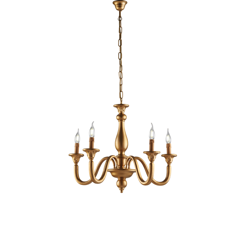 Lampadario in legno oro antico 5 luci H.56 - MAX 116 - Ø62