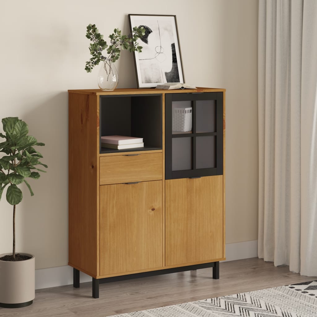 vidaXL Kredens z przeszklonymi drzwiami FLAM, 92x40x122,5 cm, sosna