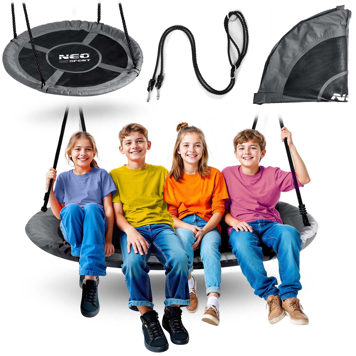 Huśtawka ogrodowa Neo-sport NS-103 dla dzieci bocianie gniazdo 150kg duża 120 cm XXL