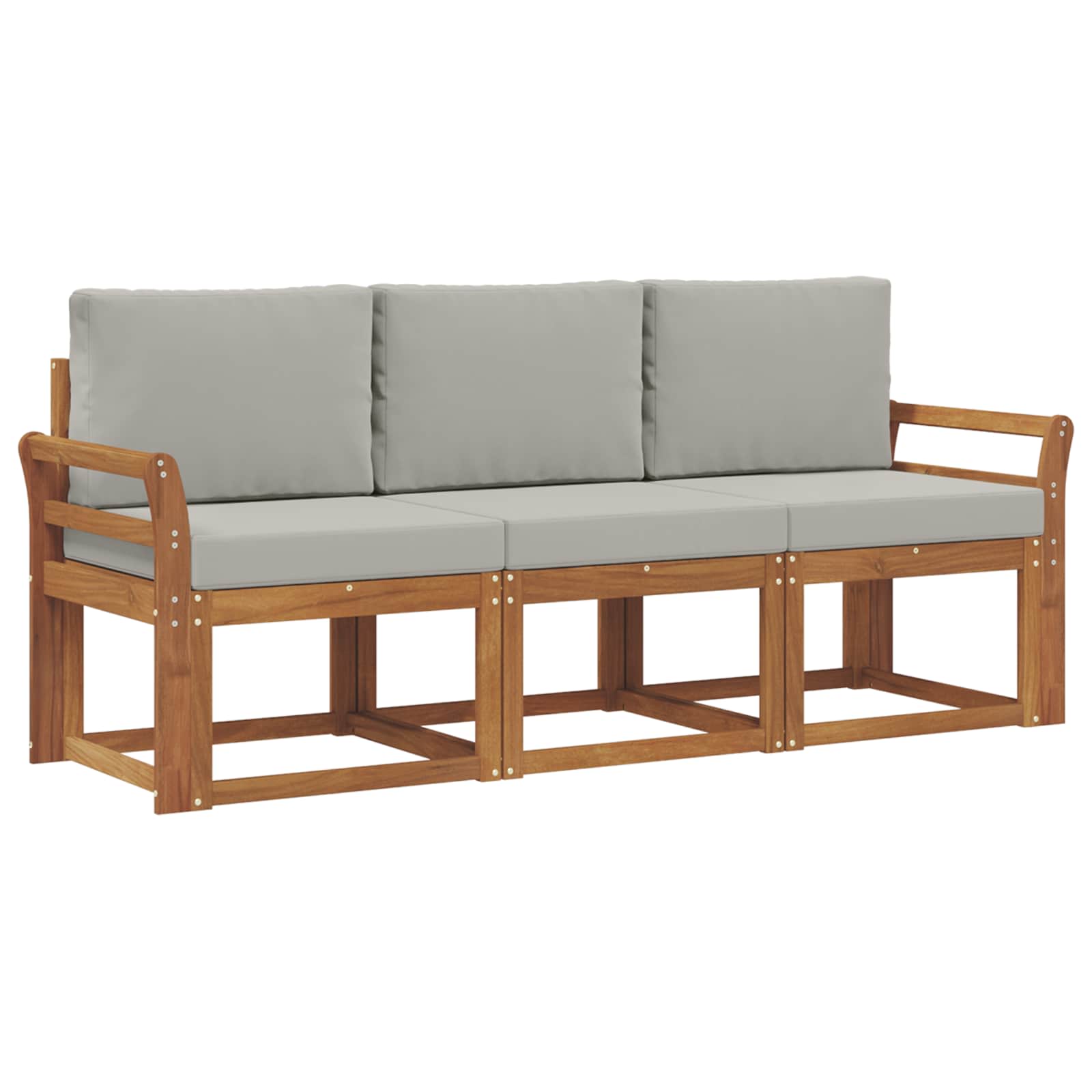 Sofa Ogrodowa Modułowa 3-Osobowa Drewniana z Szarymi Poduszkami na Taras