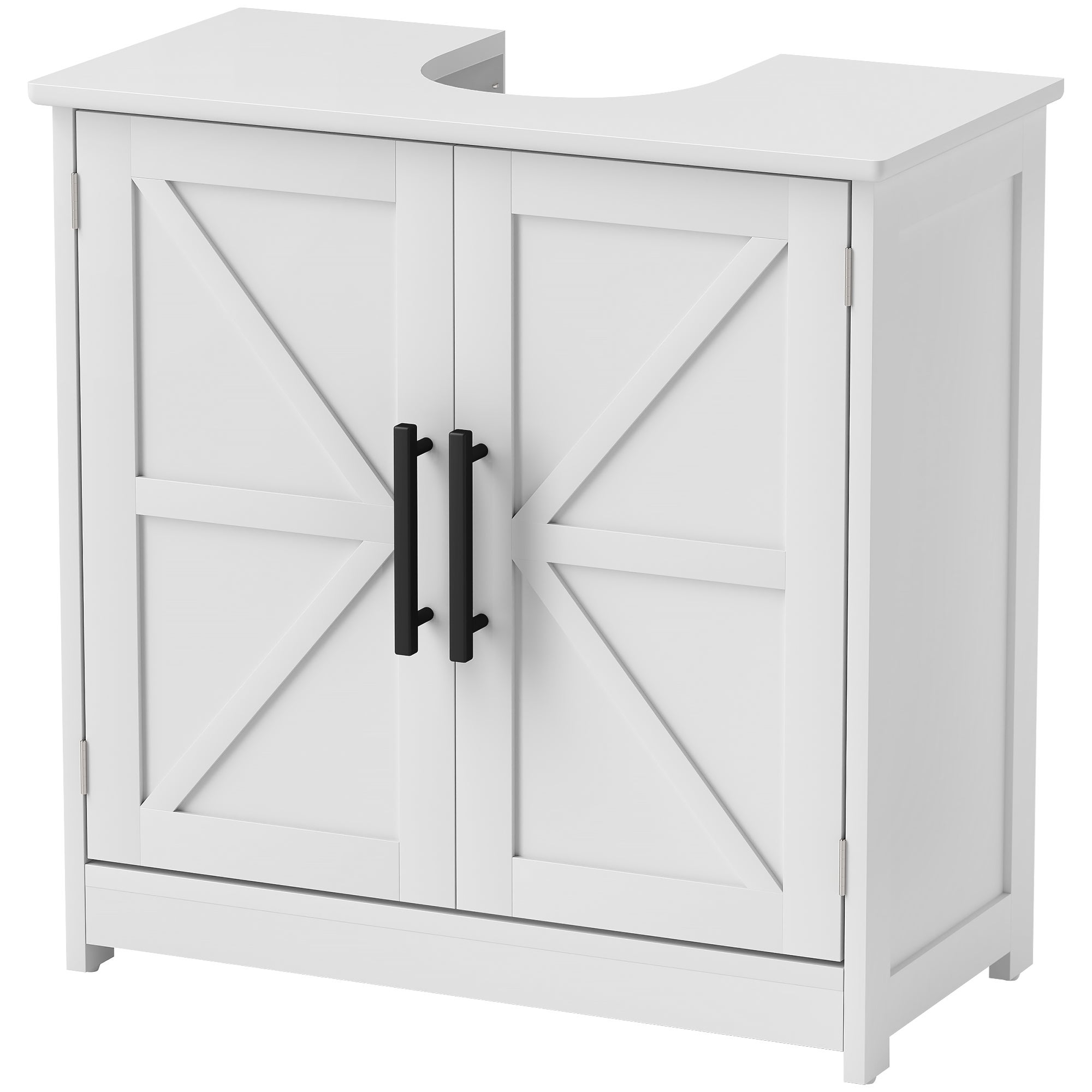 Szafka pod umywalkę, szafka łazienkowa z 2 magnetycznymi drzwiami w stylu stodoły i półkami, 60 x 30 x 60 cm, biała