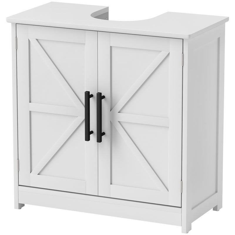 Szafka pod umywalkę, szafka łazienkowa z 2 magnetycznymi drzwiami w stylu stodoły i półkami, 60 x 30 x 60 cm, biała