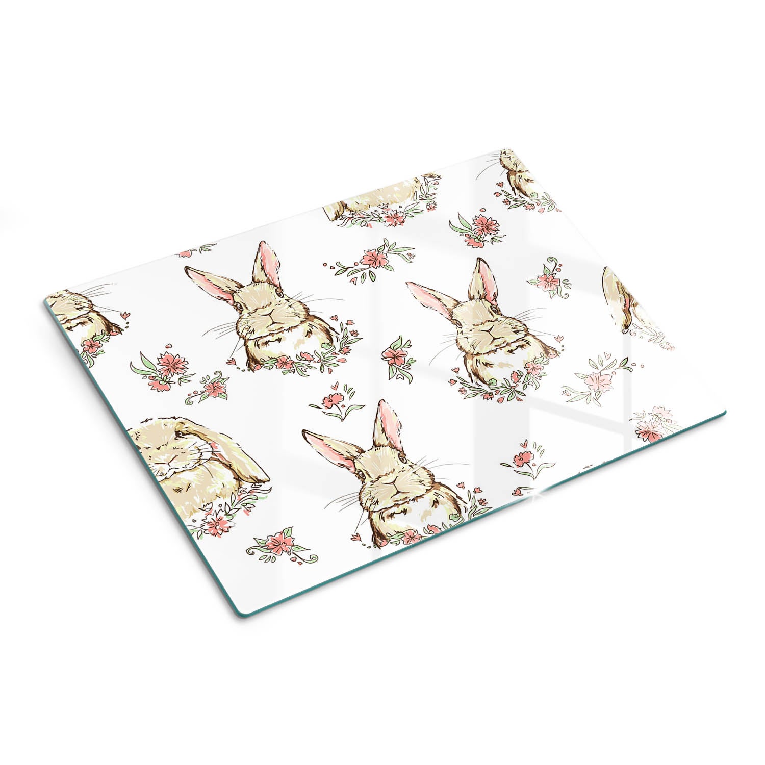 Szklana deska do krojenia z eleganckim motywem dekoracyjnym - Słodki Króliczek - 30x40 - Tulup