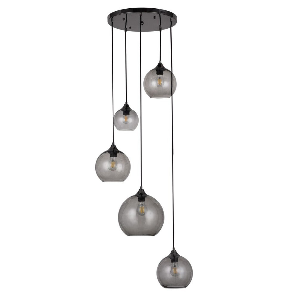 Lampa wisząca Tanesha czarna dymiona 5xE27x40W szklane klosze wym: 157 x 39 x 39 cm metal Rabalux