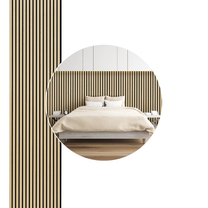 Zestaw 2 paneli akustycznych Naturalne drewno 120x60 cm, lamele ścienne MDF na czarnym filcu