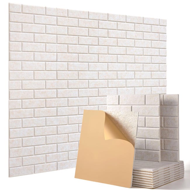 12 samoprzylepnych paneli dźwiękochłonnych, typu cegła, panele dźwiękochłonne z włókna poliestrowego, 30x30x1 cm, kolor camelowy