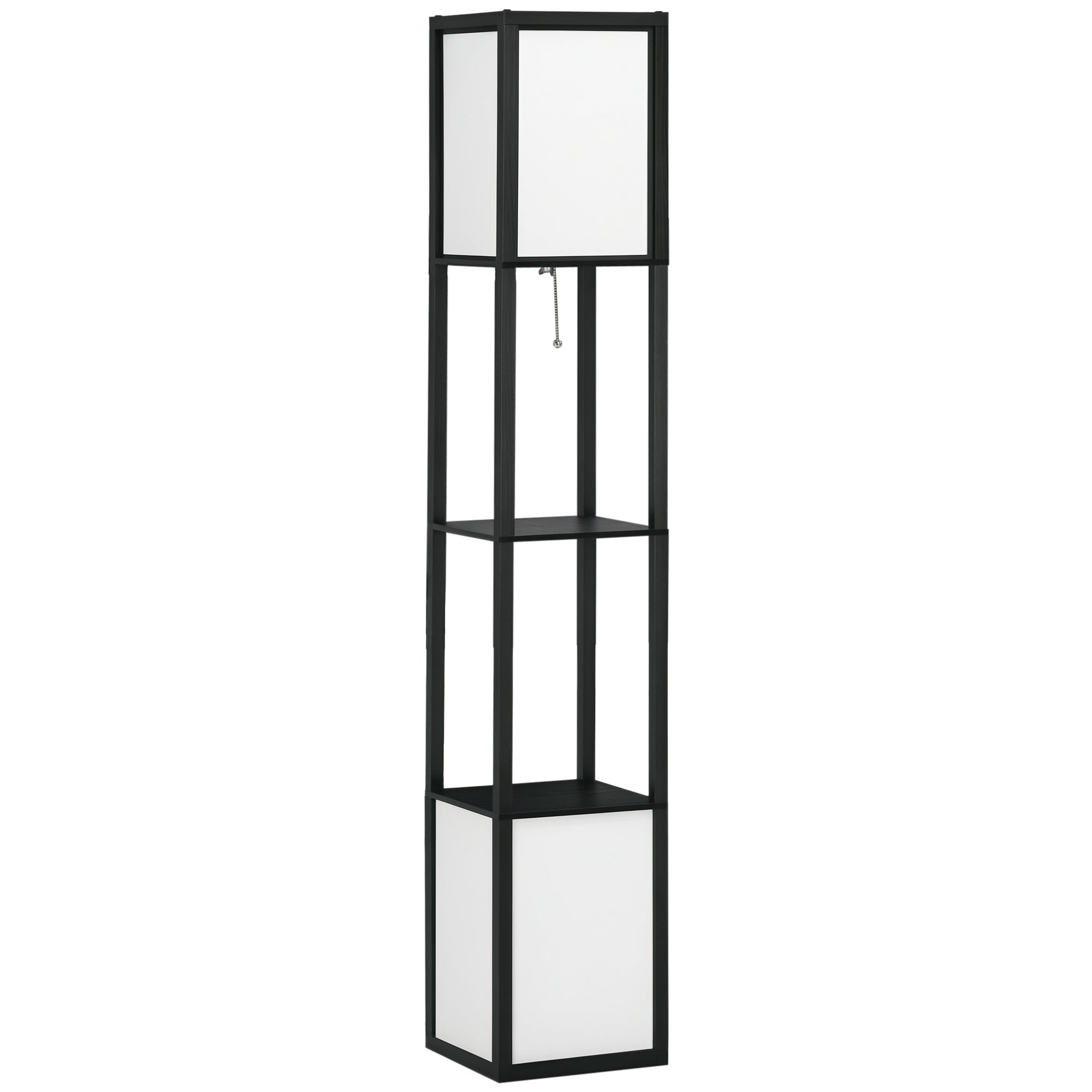 Drewniana lampa podłogowa z półką na żarówkę E27, maks. 40 W, nowoczesna lampa, 26 x 26 x 156 cm, czarno-biała