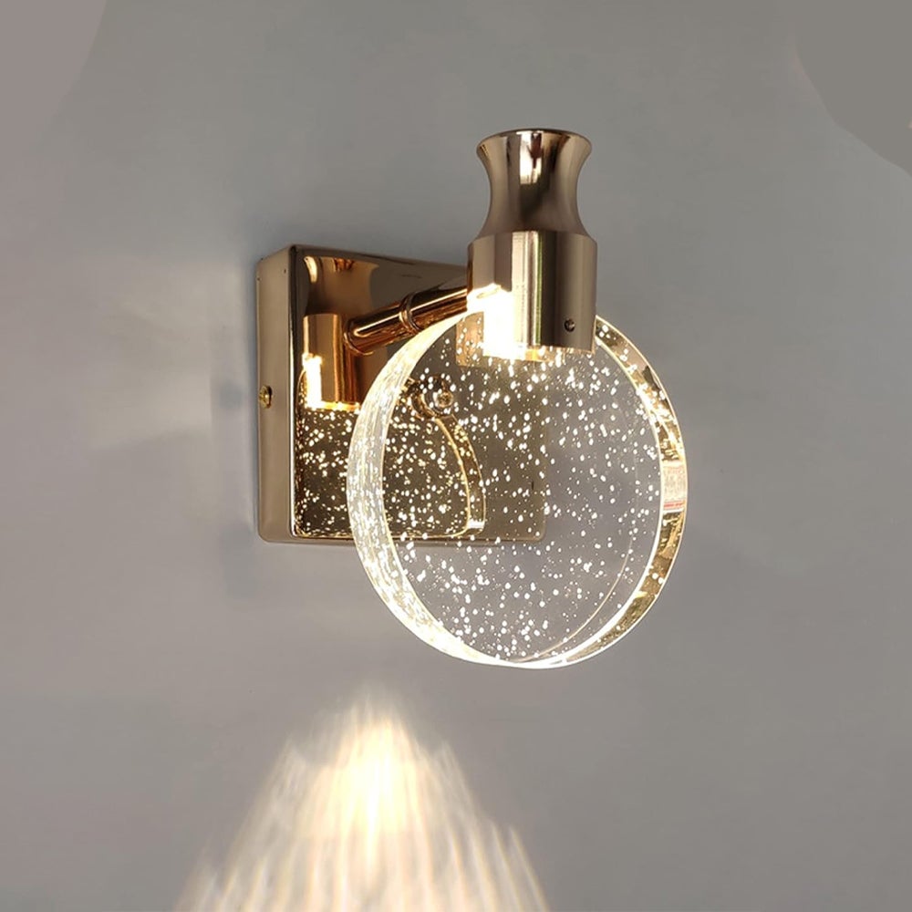 Kinkiet kryształowy, kinkiet kryształowy LED, okrągły kinkiet kryształowy, złoty kinkiet, kinkiet art deco, kinkiet vintage do salonu