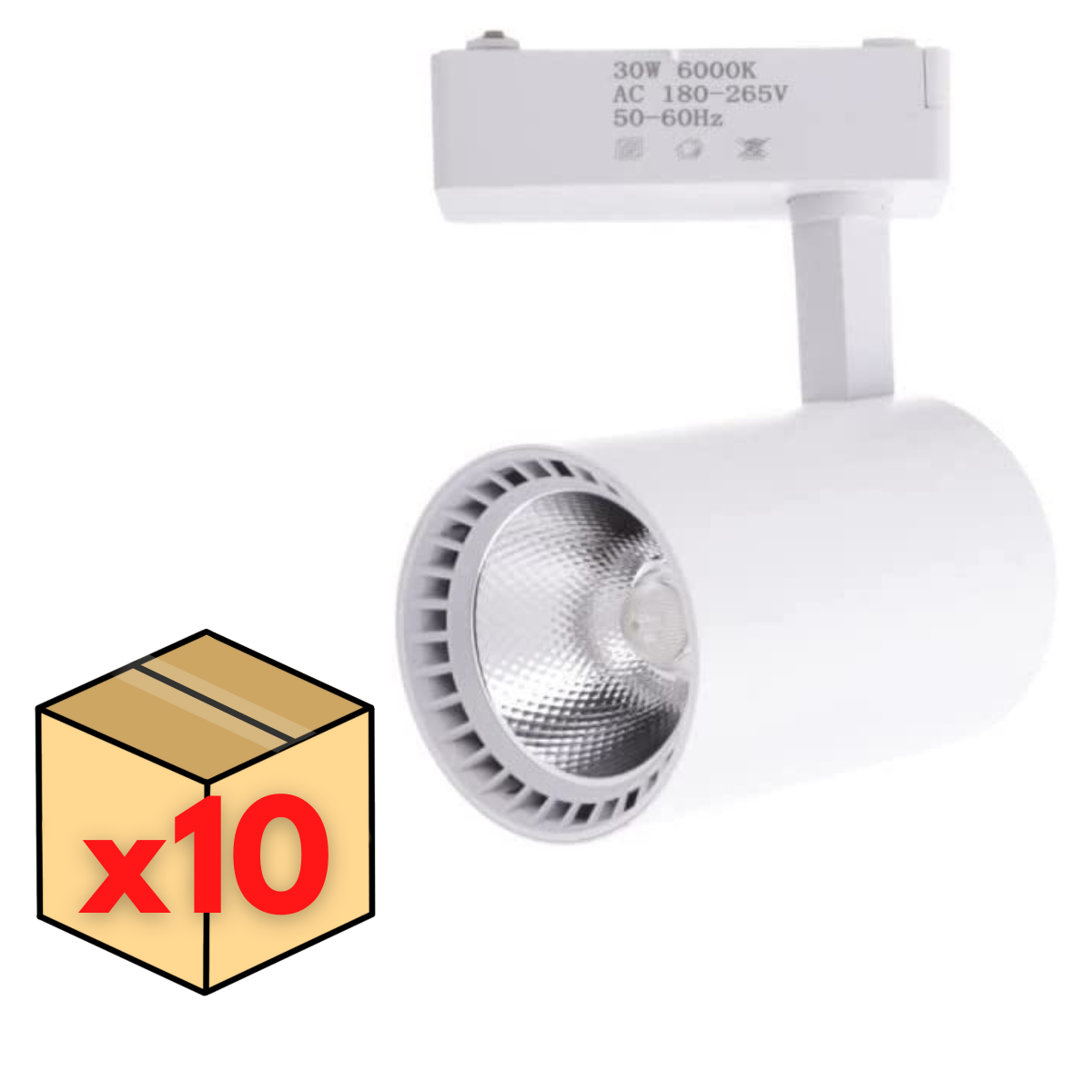 Zestaw x10 reflektorów sufitowych Led Track Light White 30W, chłodna biel 6000K, 2200 lumenów, 220V 50-60Hz jednofazowe