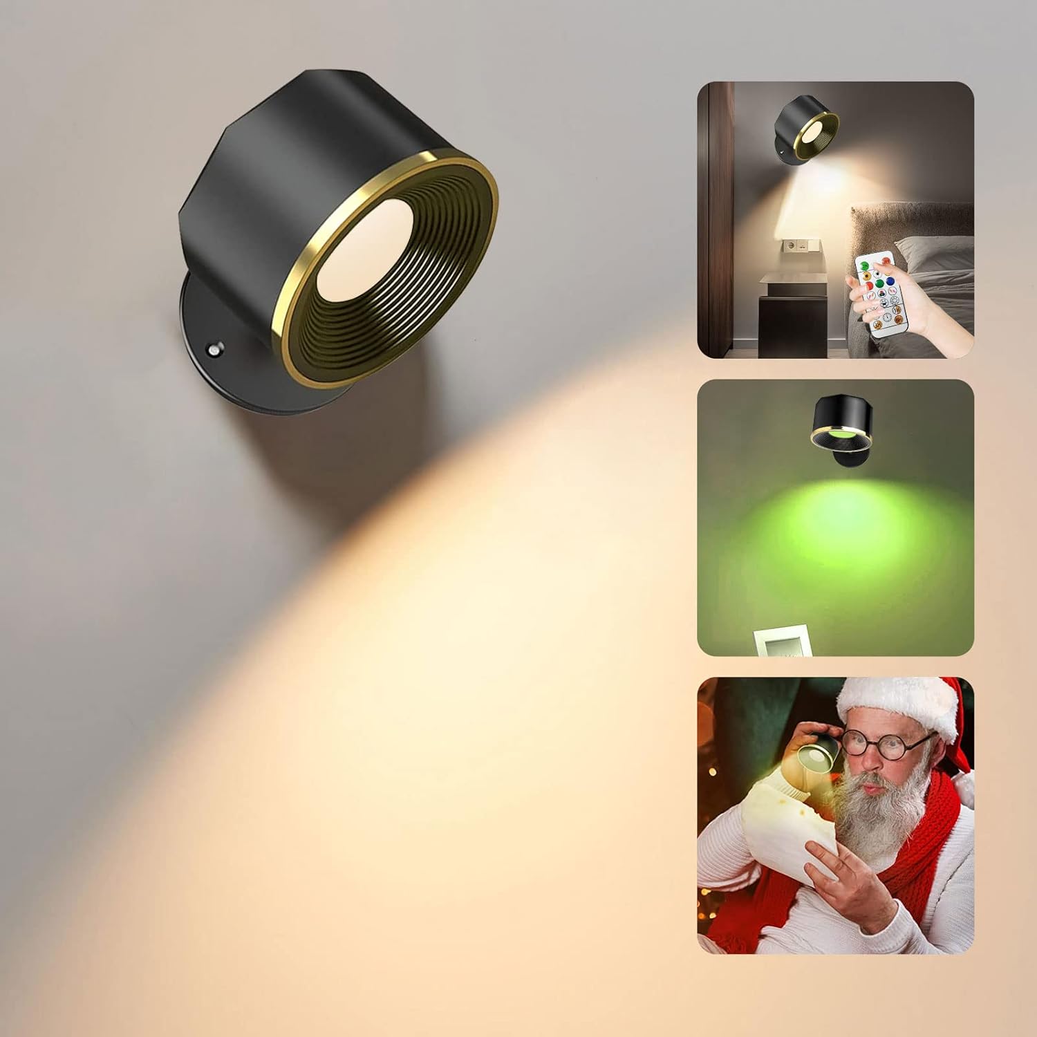 Kinkiet wewnętrzny LED, bezprzewodowa lampa ścienna z dotykowym pilotem, portem ładowania USB, akumulatorowa lampka nocna (czarna)