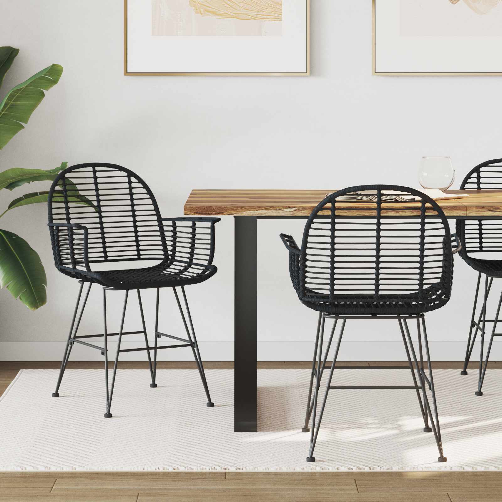 Krzesło jadalniane 2 pcs Rattan i żelazo Czarny 57 x 55 x 85 cm vidaXL