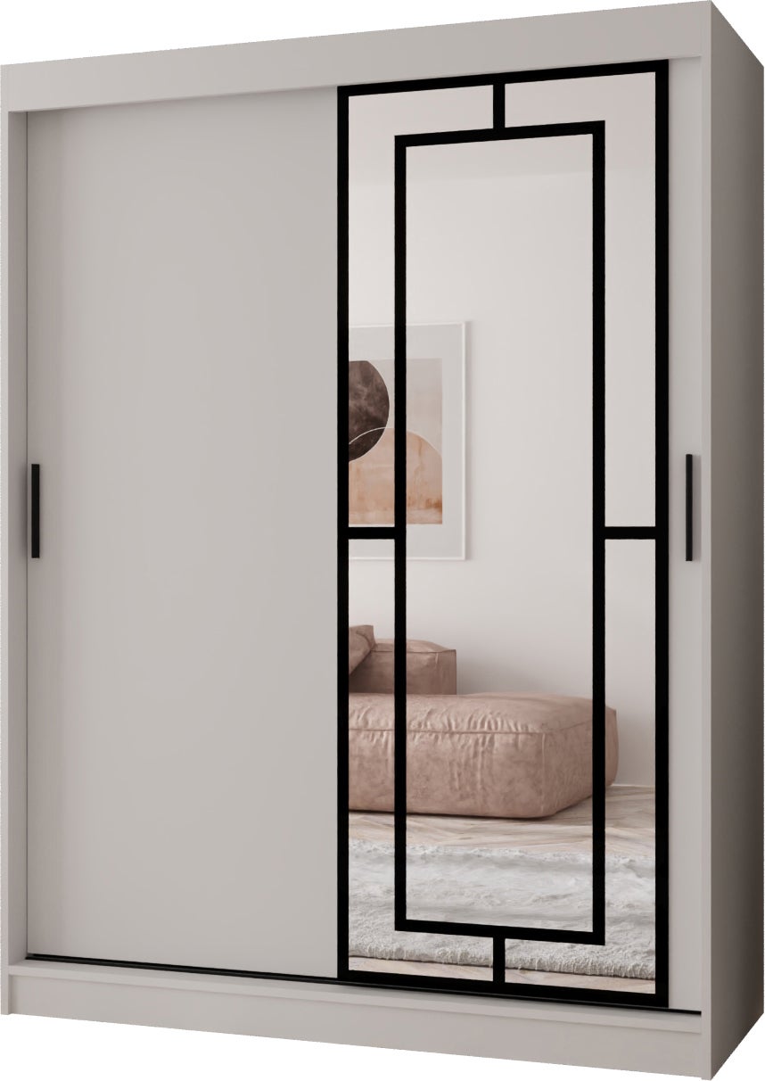 Szafa przesuwna z lustrem MODENA 150 x 62 x 200 biały + u. czarny